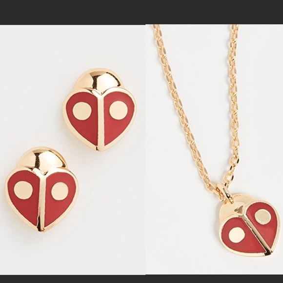 Kate Spade Animal Party Lady Bug Necklace and Earrings Matching Set - Picture 1 of 16